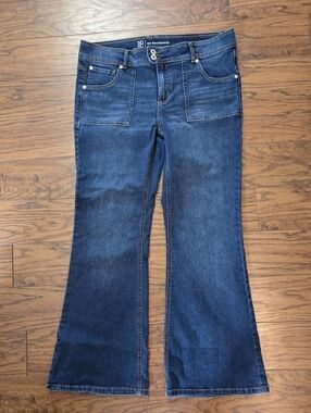 No Boundaries Jeans Juniors 17 Blue Dark Wash Flare Double Button Cotton Blend